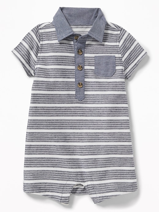 View large product image 1 of 2. Slub-Knit Polo One-Piece for Baby