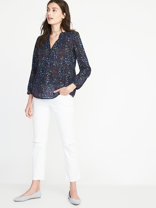 Image number 3 showing, Relaxed Linen-Blend Floral-Print Top for Women
