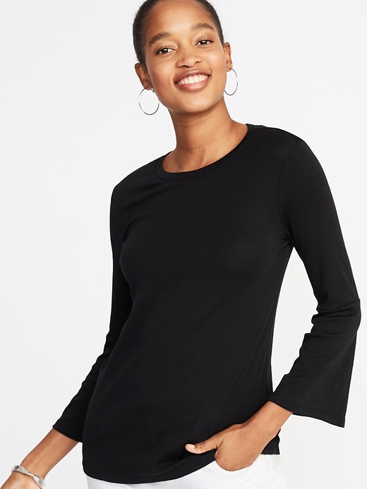 View large product image 1 of 1. Slim-Fit Bell-Sleeve Top for Women