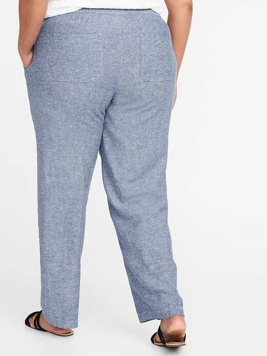 View large product image 2 of 3. Mid-Rise Plus-Size Linen-Blend Wide-Leg Pants