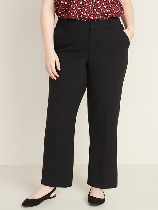 Image number 1 showing, Mid-Rise Secret-Smooth Pockets + Waistband Plus-Size Slim-Flare Pants