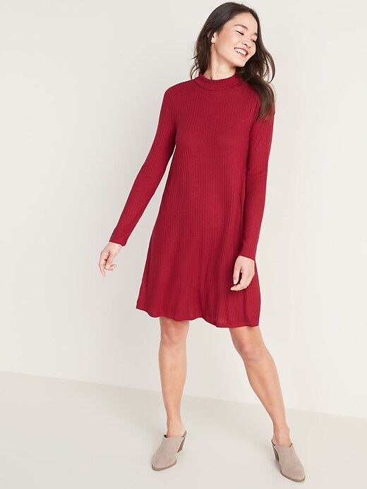 View large product image 1 of 1. Brushed-Knit Mock-Neck Swing Dress for Women