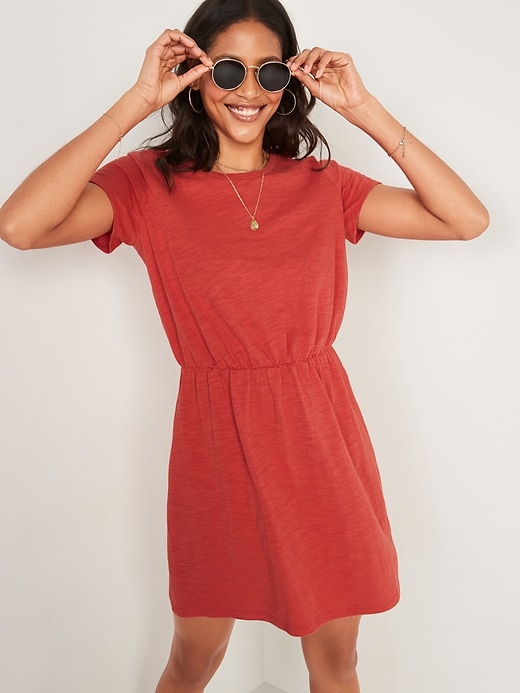 Waist Defined Slub Knit Mini T Shirt Dress For Women Old Navy