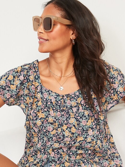 Oversized Floral Print Square Neck Top For Women Old Navy