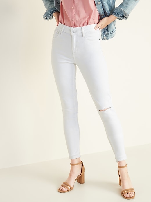 Image number 5 showing, Mid-Rise Distressed Rockstar Super Skinny White Ankle Jeans for Women