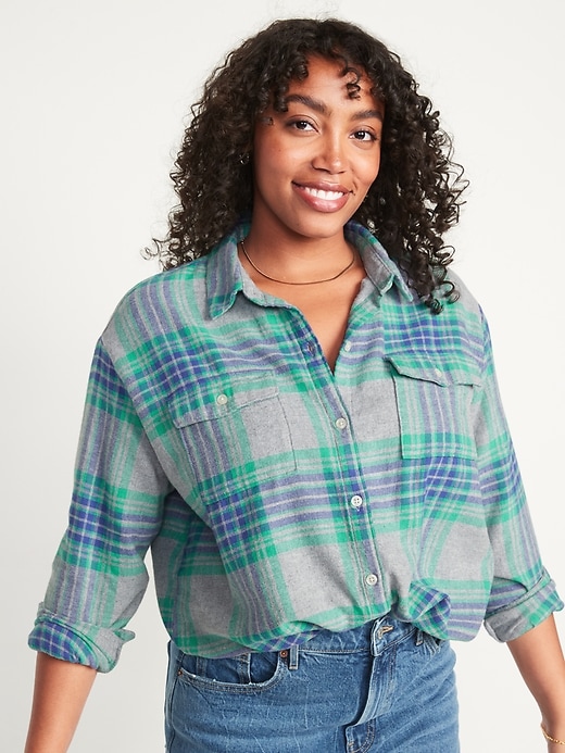 Old Navy Oversized Plaid Flannel Boyfriend Tunic Shirt For Women