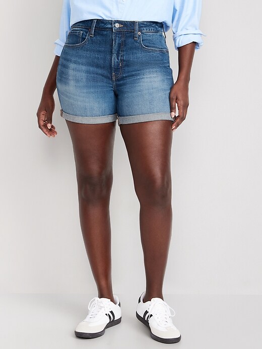 Image number 5 showing, High-Waisted O.G. Straight Jean Shorts -- 5-inch inseam