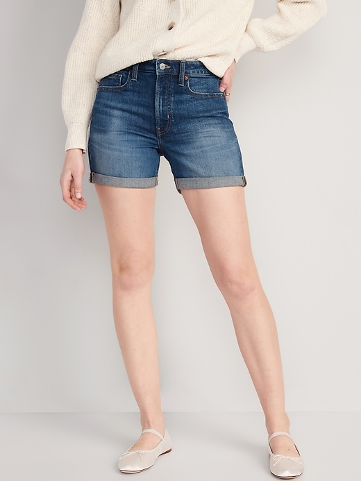 Image number 1 showing, High-Waisted O.G. Straight Jean Shorts -- 5-inch inseam