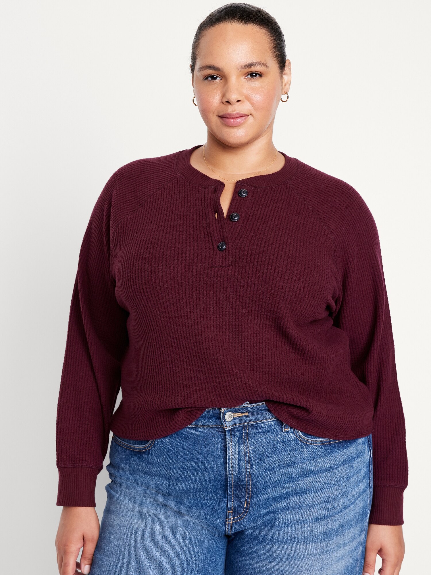 Plush Waffle Knit Henley Top Old Navy