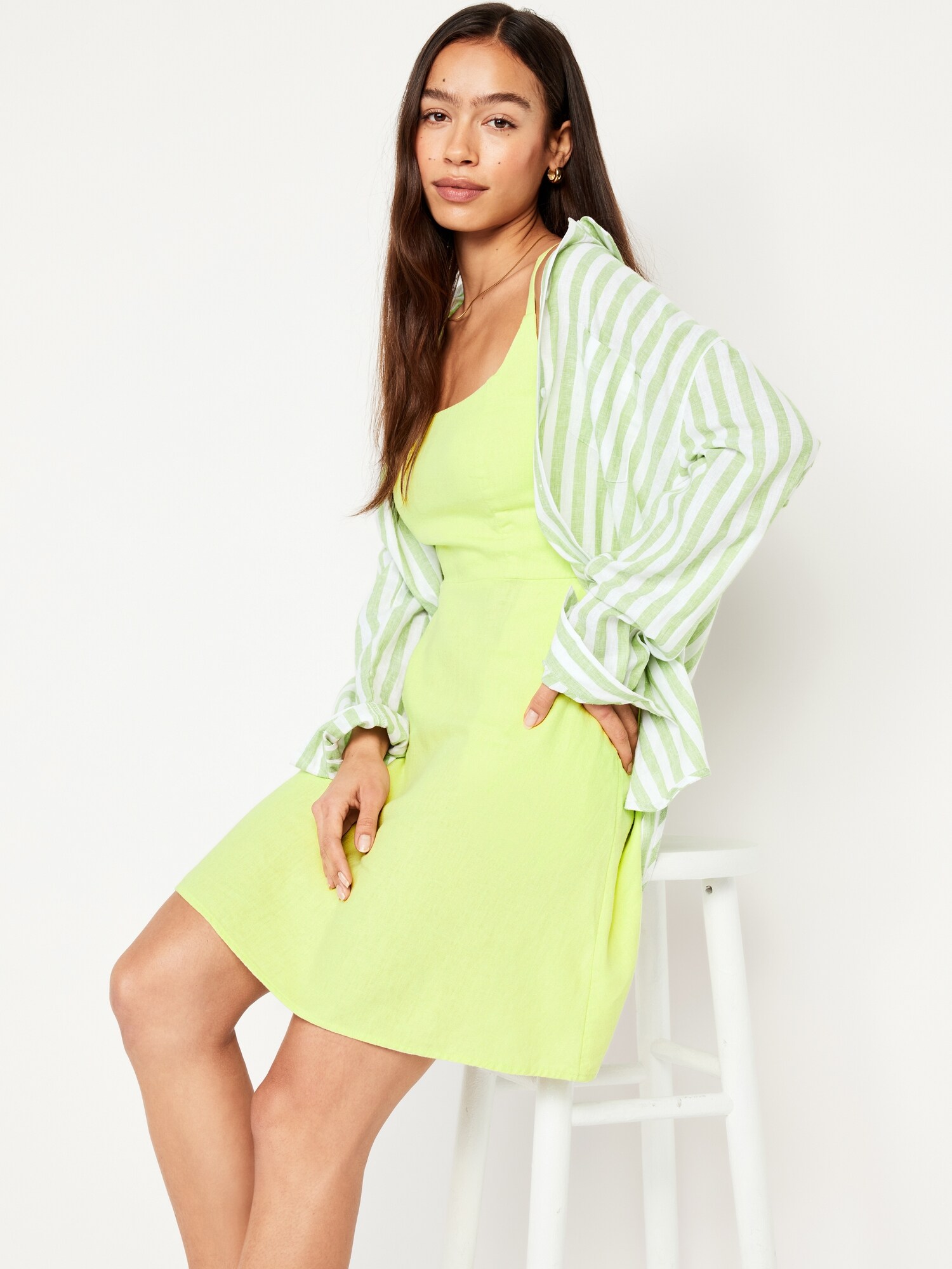 Robe courte ajustée et évasée en mélange de lin Old Navy