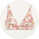 A floral print of a triangle swimsuit top.