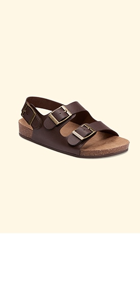 A single slip on sandal in brown.