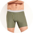 On-figure image of green colored men's boxer brief style underwear