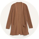A long open brown cardigan with pockets.