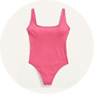 A one-piece bright pink bathing suit.