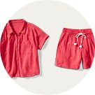 Image displays a red matching shirt and short.