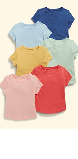 Un assortiment de six t-shirts unis à manches courtes.