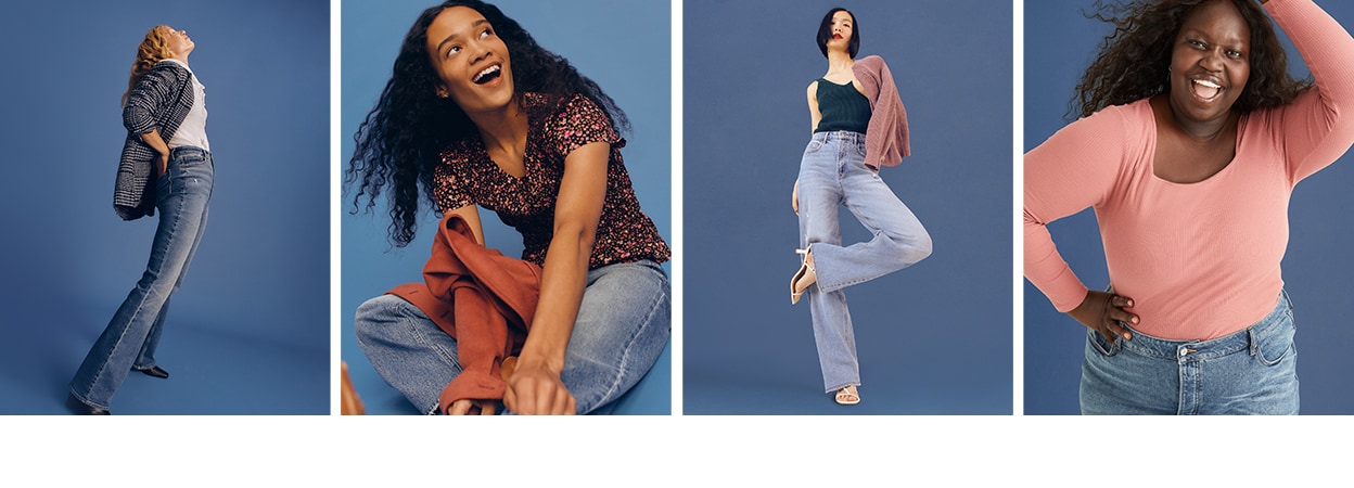 An array of images of female models wearing Old Navy women's new arrivals fashions.