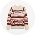 A Fair Isle Cozy Shaker-Stitch Pullover Sweater.