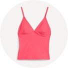 A v-neck ruffle-trimmed tankini swim top.