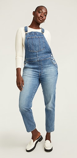 Jeans Tall Womens Clothes Overalls Denim Loose Fit Wide Leg Bib