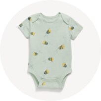 Image features unisex green printed bodysuit for baby.