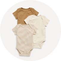 Image features unisex neutral colored bodysuits 3-pack for baby.
