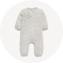 Image features unisex grey sleep & play footed one-piece for baby.