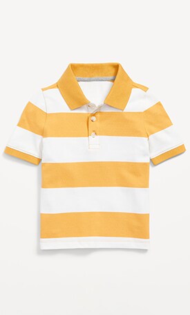 An orange and white horizontal stripe polo shirt.