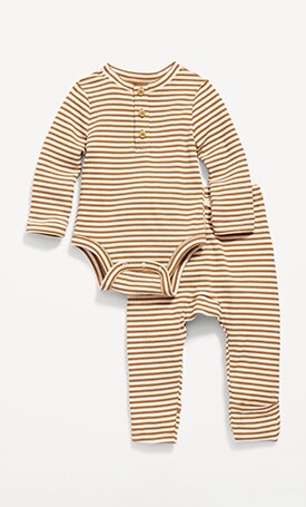 A pinstripe onesie with matching leggings.