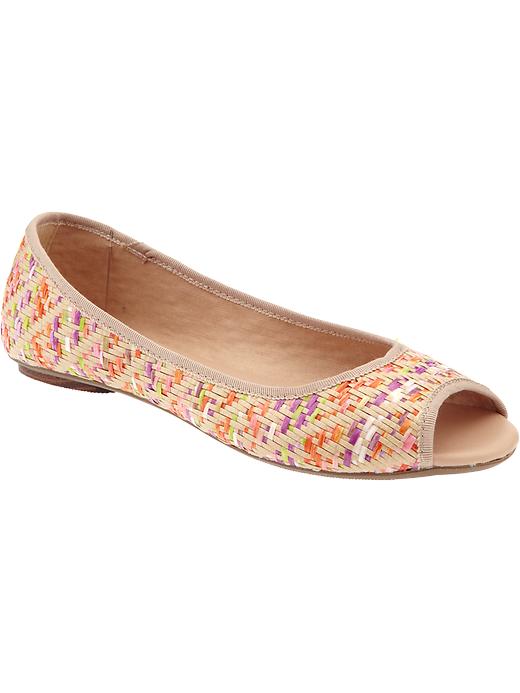 Old Navy Women’s Straw Peep Toe Flats – White Multi | Innoclub