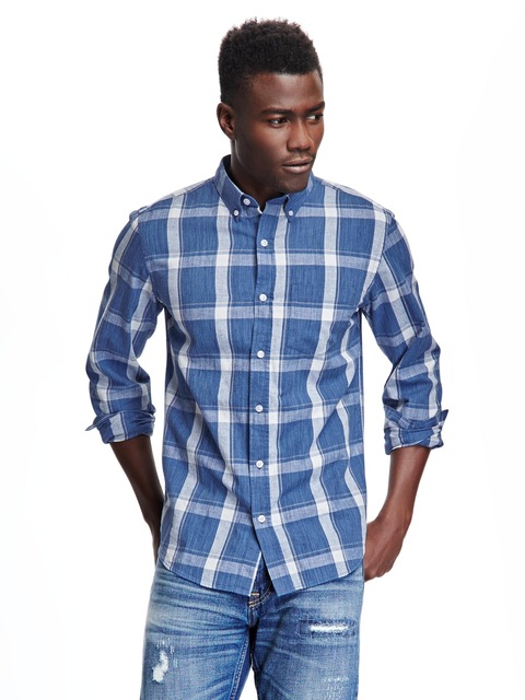 Slim-Fit Textured-Plaid Shirt for Men