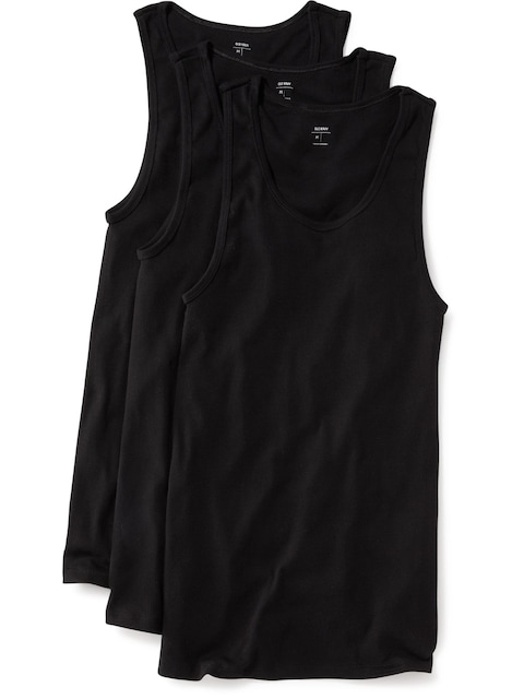 Go-Dry Rib-Knit Tank Tops 3-Pack - Black