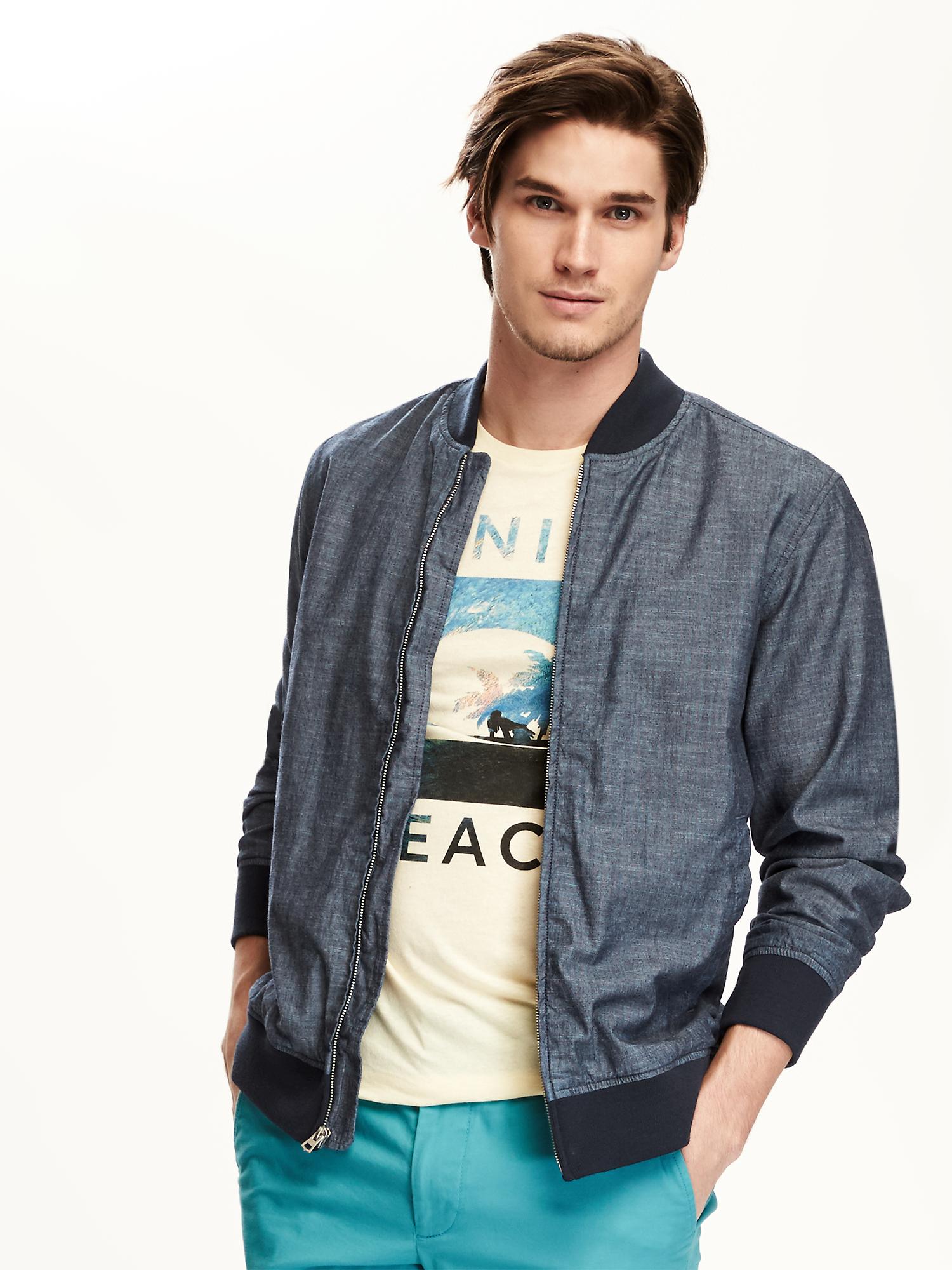 Chambray bomber clearance jacket