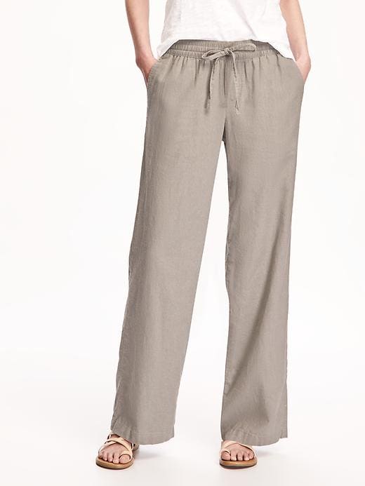Voir une image plus grande du produit 1 de 1. Pantalon en mélange de lin de taille moyenne pour femme