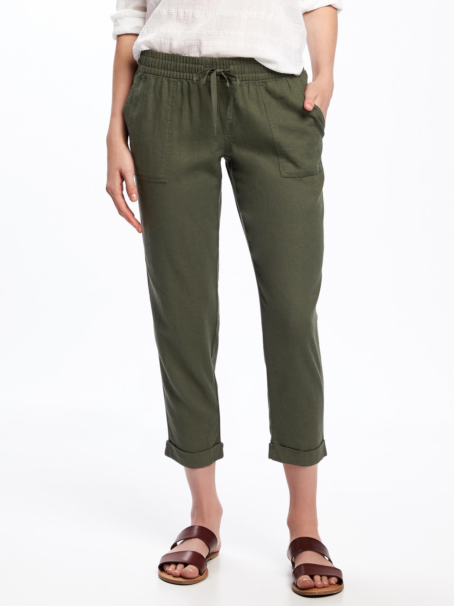 Mid-Rise Linen-Blend Cropped Pants for Women | Old Navy