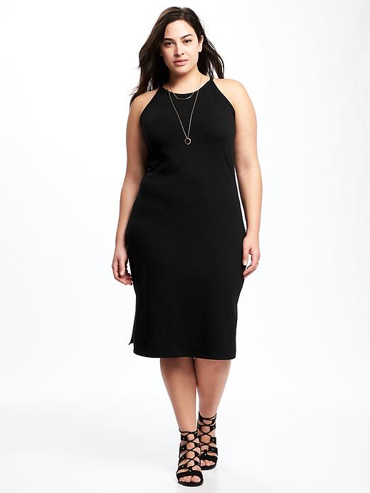 View large product image 1 of 1. High-Neck Plus-Size Midi Dress