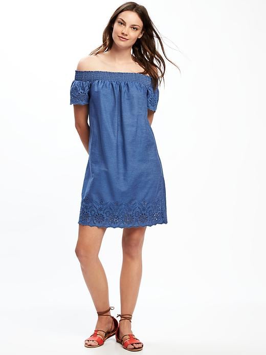 Image number 1 showing, Off-the-Shoulder Chambray Shift Dress for Women