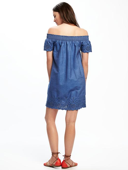 Image number 2 showing, Off-the-Shoulder Chambray Shift Dress for Women