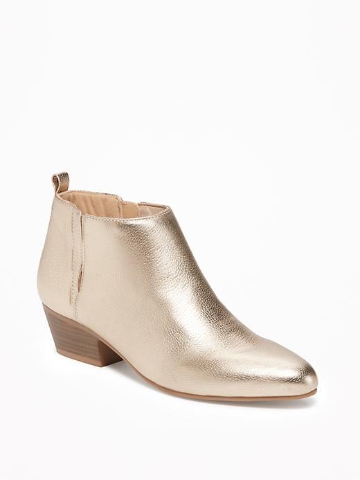 Image number 1 showing, Metallic Faux-Leather Low Ankle-Boots for Women