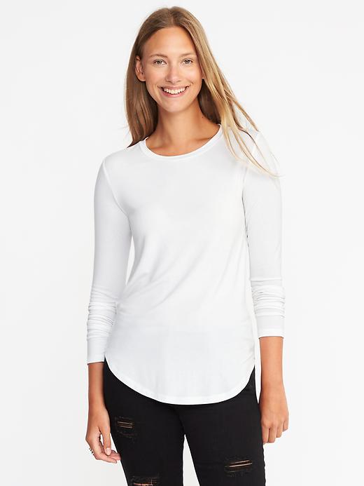 Image number 1 showing, Luxe Curved-Hem Crew-Neck Tee for Women