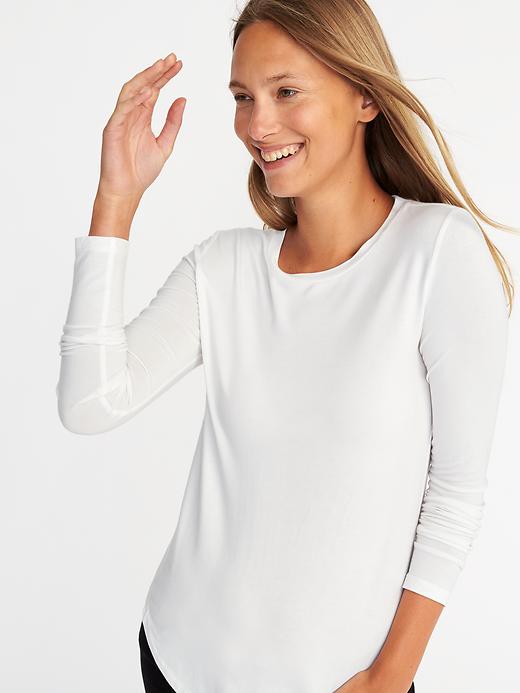Image number 4 showing, Luxe Curved-Hem Crew-Neck Tee for Women