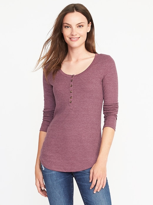 View large product image 1 of 1. Slim-Fit Rib-Knit Henley for Women