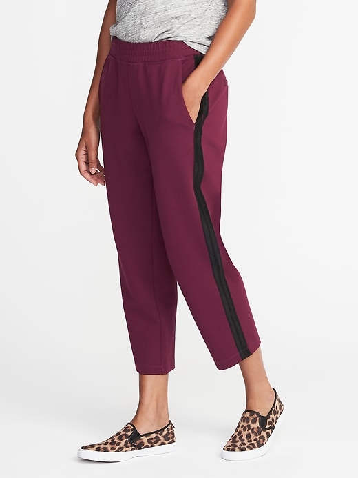 View large product image 1 of 3. Mid-Rise Slim Ponte-Knit Track Pants for Women