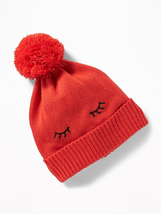 View large product image 1 of 1. Eyes-Graphic Pom-Pom Beanie For Toddler Girls