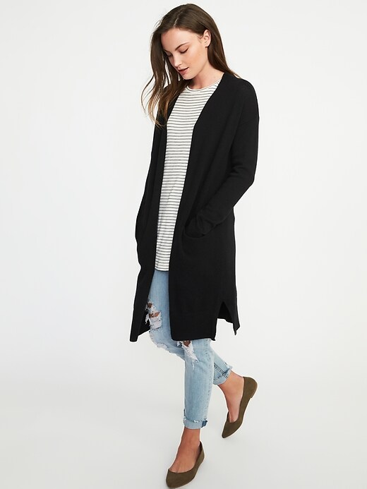 View large product image 1 of 1. Luxe Super-Long Open-Front Cardi for Women