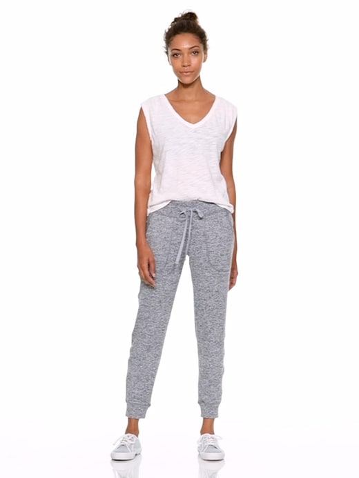 Mid-Rise Sweater-Knit Street Jogger Sweatpants for Women