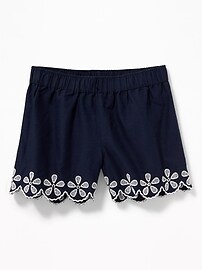 View large product image 3 of 3. Embroidered Scallop-Hem Twill Shorts for Girls