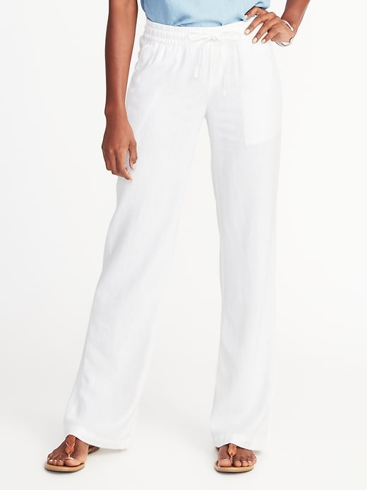View large product image 1 of 2. Mid-Rise Soft Wide-Leg Linen-Blend Pants for Women