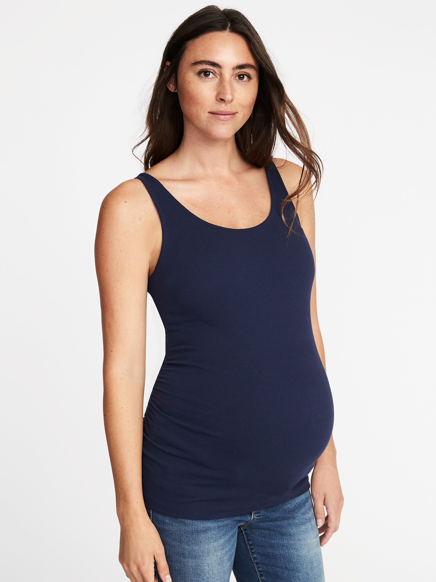 Old Navy Maternity First-Layer Rib-Knit Side-Shirred Tank Top blue. 1